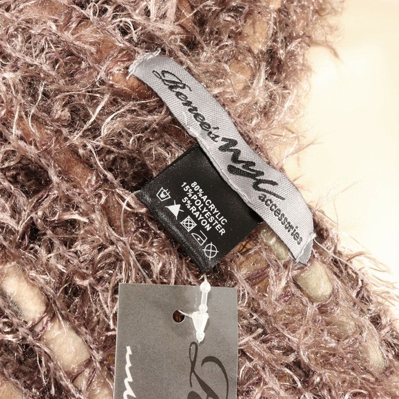 Renee's NYC Womens Fringed Scarf Brown Tan Chenille Anthopologie Faux Fur NEW - Picture 5 of 6